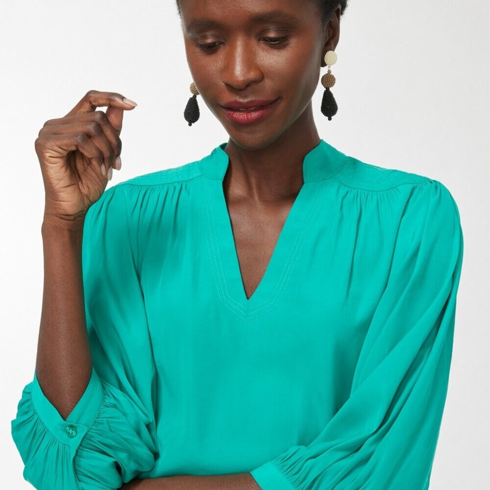 NWT CHICO'S Jade Green Shirred Blouse Top Sz 4 or US 20 - Picture 6 of 7